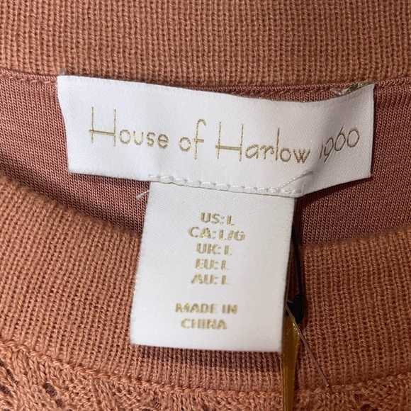 NWT HOUSE OF HARLOW 1960 Revolve Tan Crochet High Neck Bodycon Midi Dress Large - Picture 8 of 8